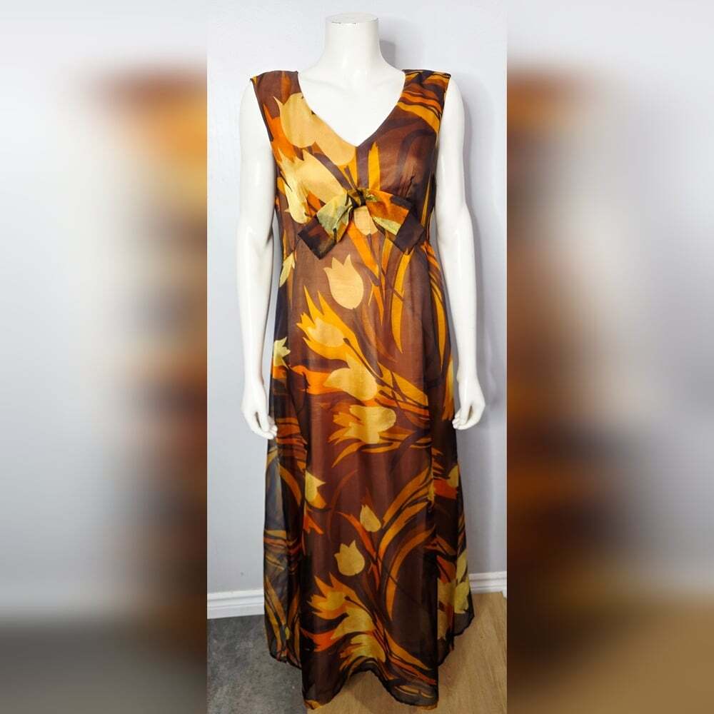 Vintage Floral Maxi Dress With Sheer Duster Jacket
